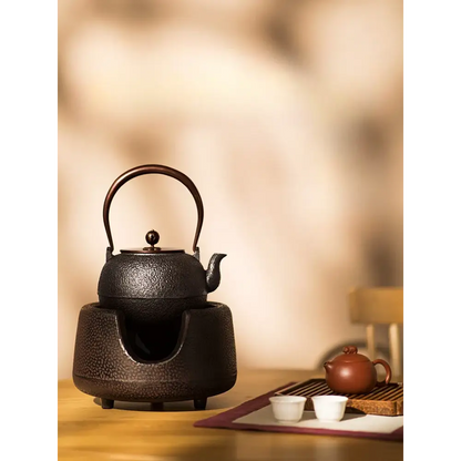 Cast iron teapot 1.5L with lid closed, side handle detail, Japanese retro design