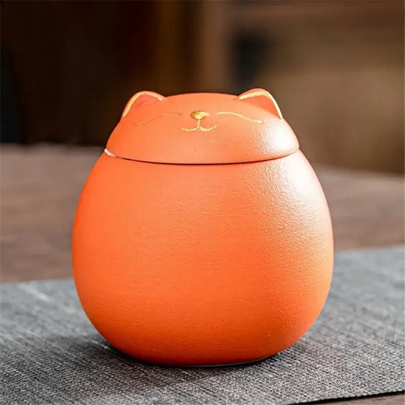 handmade-ceramic-cat-tea-canister Orange
