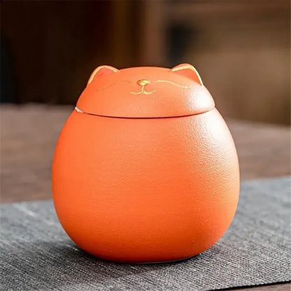 handmade-ceramic-cat-tea-canister Orange