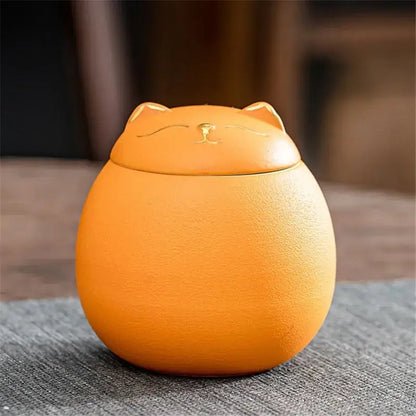 Purple ceramic cat canister tea storage jar handmade