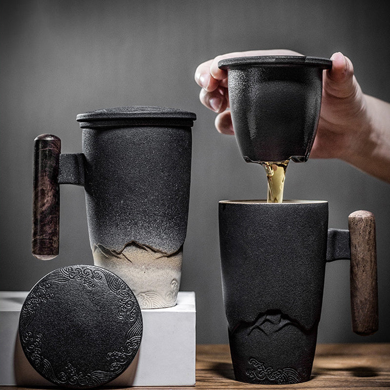 Scandinavian ceramic teapot 350ml shown with matching cup on wooden surface