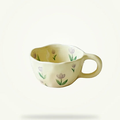 Handmade Floral Ceramic Mug, product photo on a plain background