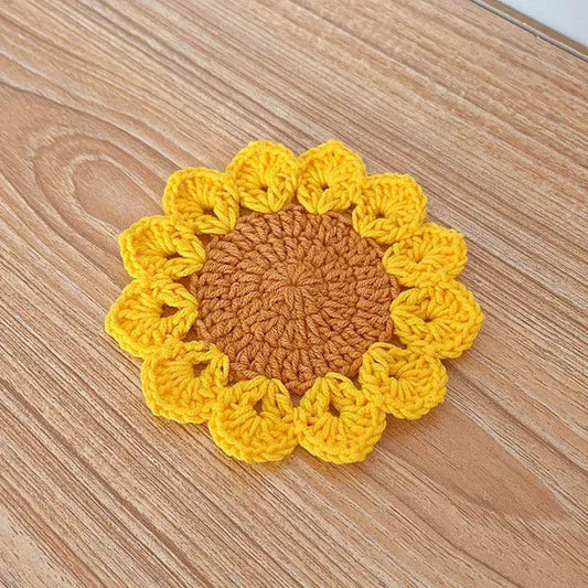 Sunflower crochet coaster with tea cup