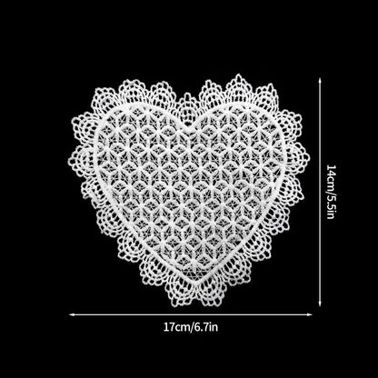 Hollow transparent heart fabric coaster with ceramic mug showing absorbent cotton texture