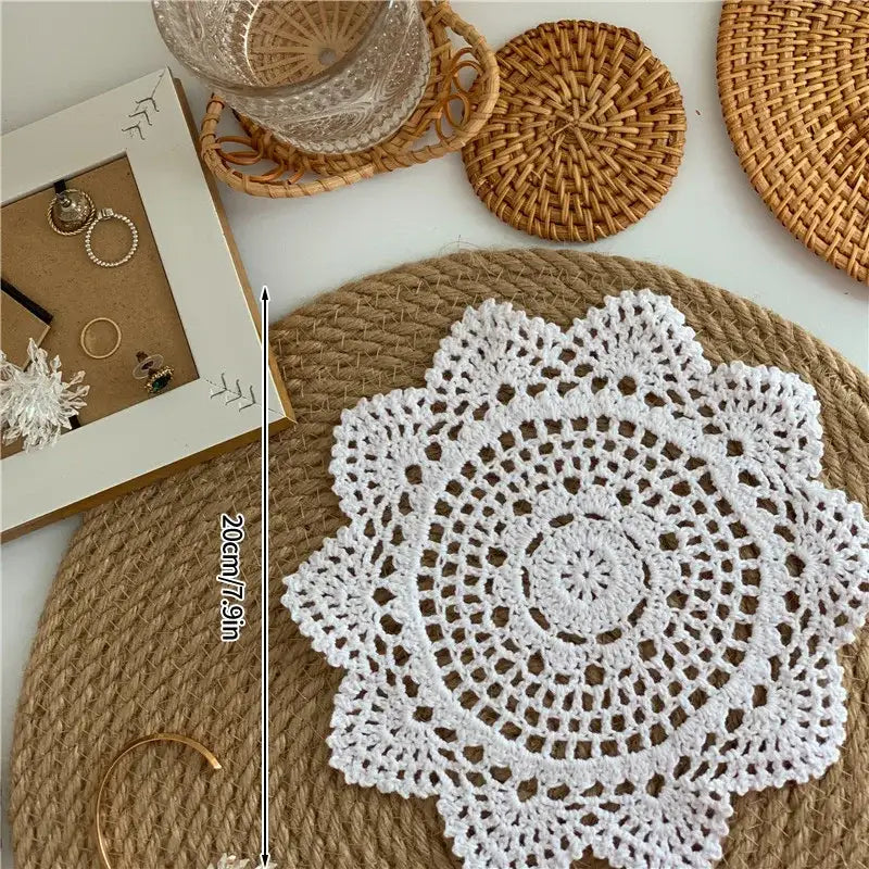 Mandala heart cotton fabric coaster set of four arranged on tea tray