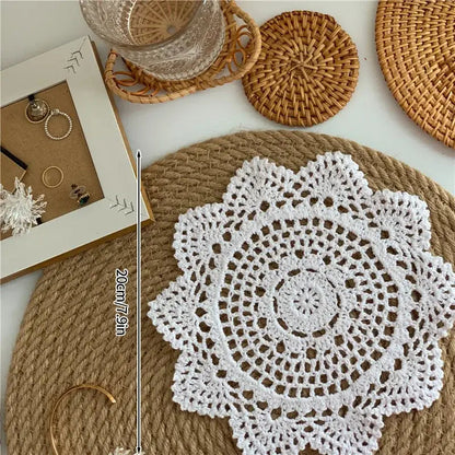 Mandala heart cotton fabric coaster set of four arranged on tea tray