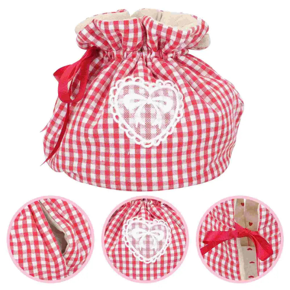 Close-up of heart print cotton fabric on teapot cozy