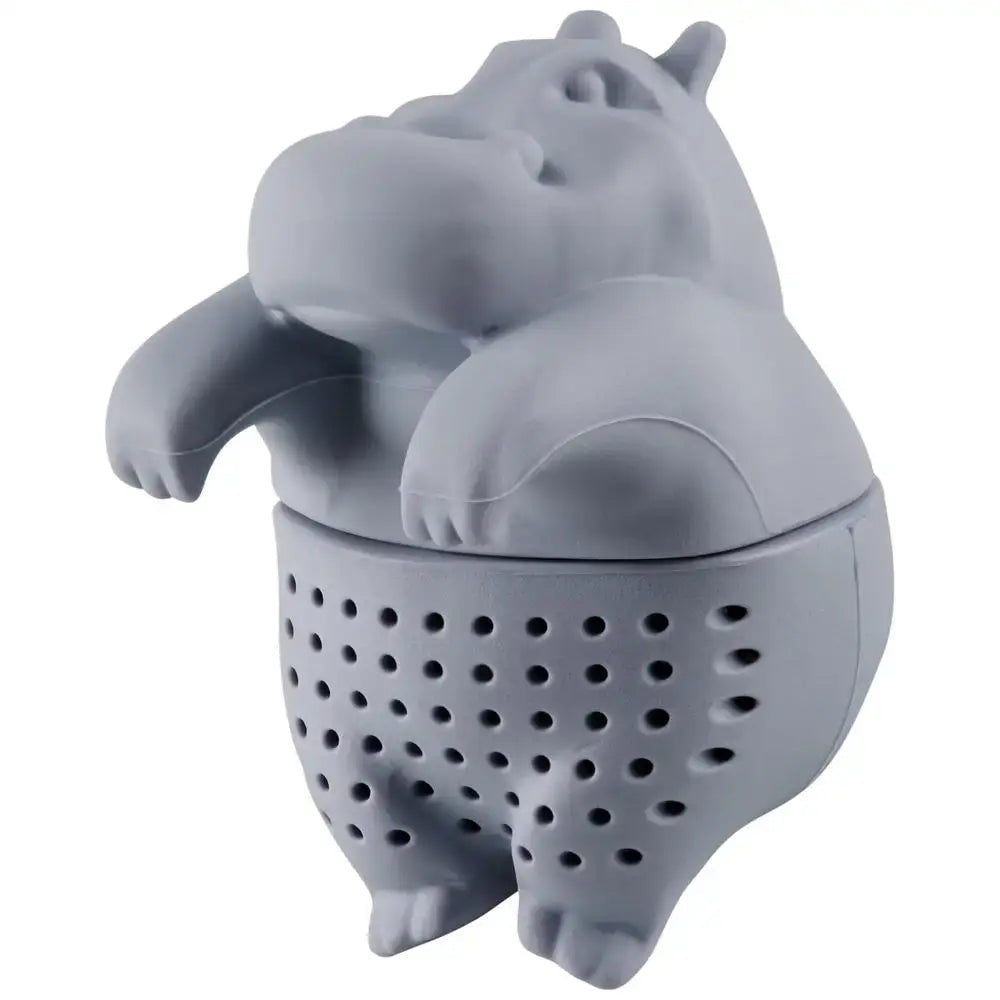 Cute hippo shaped tea infuser in a cup of tea