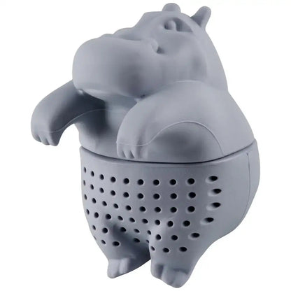 Cute hippo shaped tea infuser in a cup of tea