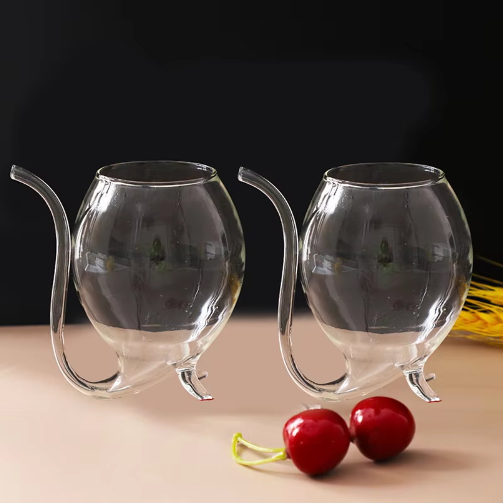 Clear iced tea glass with straw, side view