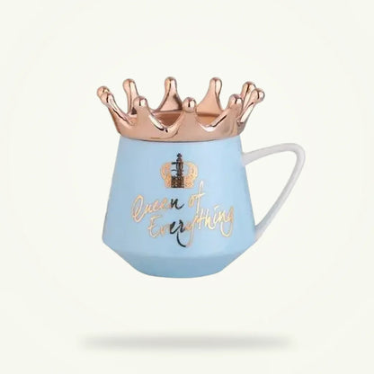 Imperial Crown Tea Cup with Lid and Spoon, Porcelain Teacup, product photo on a plain background