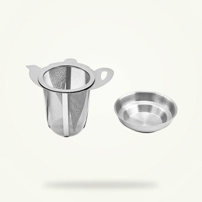 Individual Tea Infuser with Drip Tray - Stainless Steel Loose Leaf Tea Strainer, product photo on a plain background