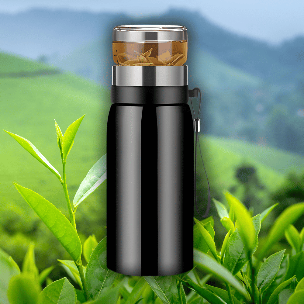 Black infuser for stainless steel insulated teapot, removable loose-leaf steeping basket