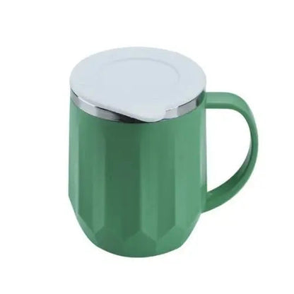 Green insulated tea mug with lid