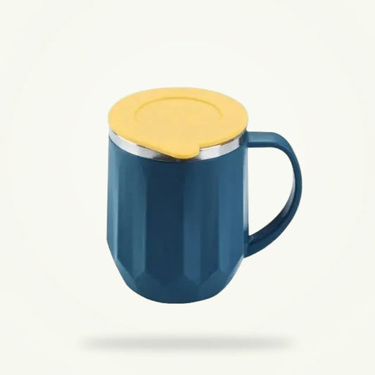 Insulated Tea Mug with Lid, Double Wall Stainless Steel Travel Teacup, product photo on a plain background