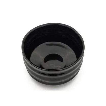 Inside of black chawan showing dark glaze
