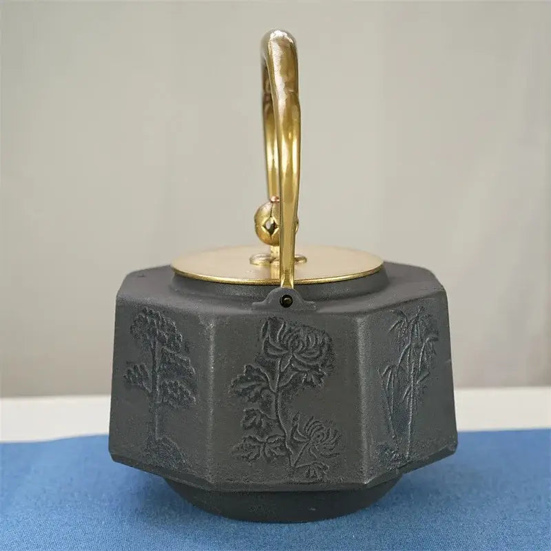 Textured cast iron tetsubin teapot showing traditional Japanese surface pattern