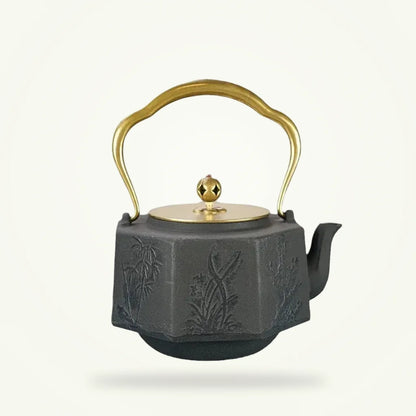 Japanese cast iron teapot 1.2L handcrafted tetsubin on plain background
