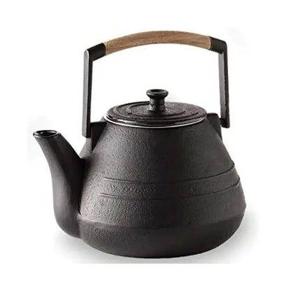 Cast iron teapot with stainless steel strainer and cool handle