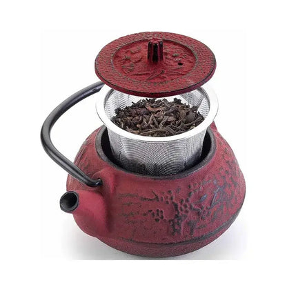 Japanese cast iron teapot red enamel interior