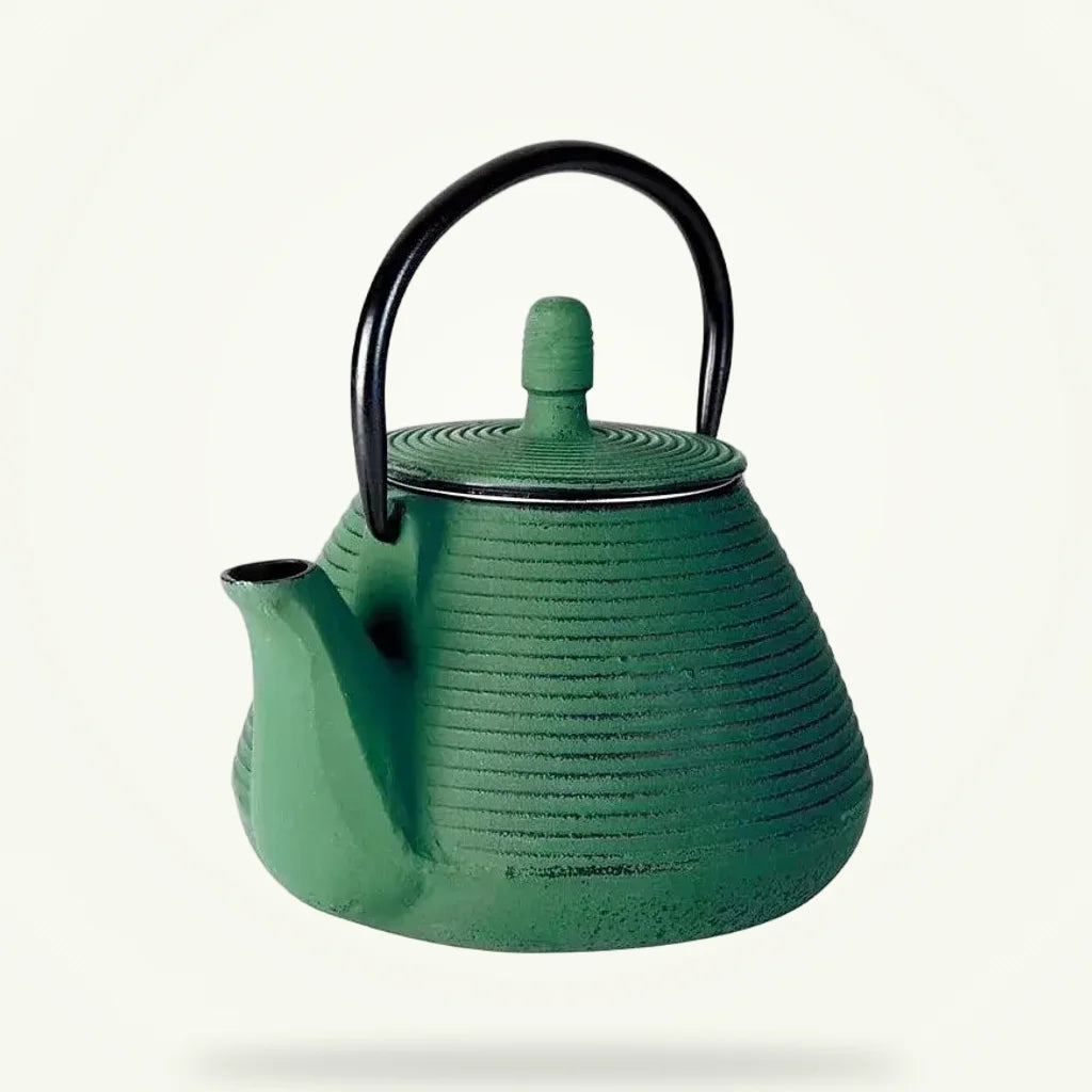 Japanese Cast Iron Teapot 800ml, Green Enamel Interior, product photo on a plain background