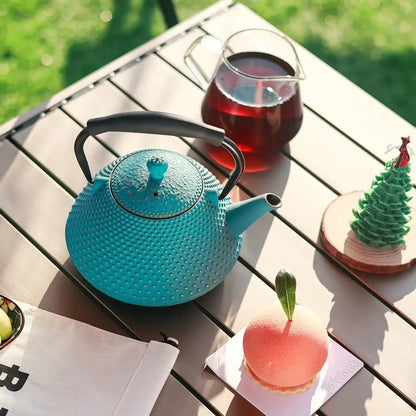 Japanese cast iron teapot in turquoise blue, 780ml