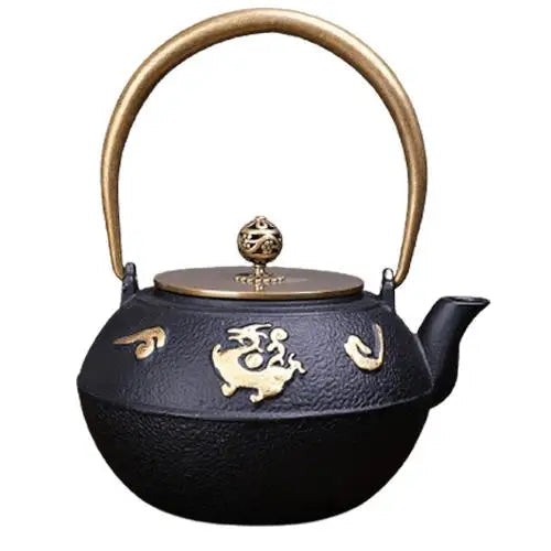 Japanese cast iron teapot with dragon design, 1.2 liter