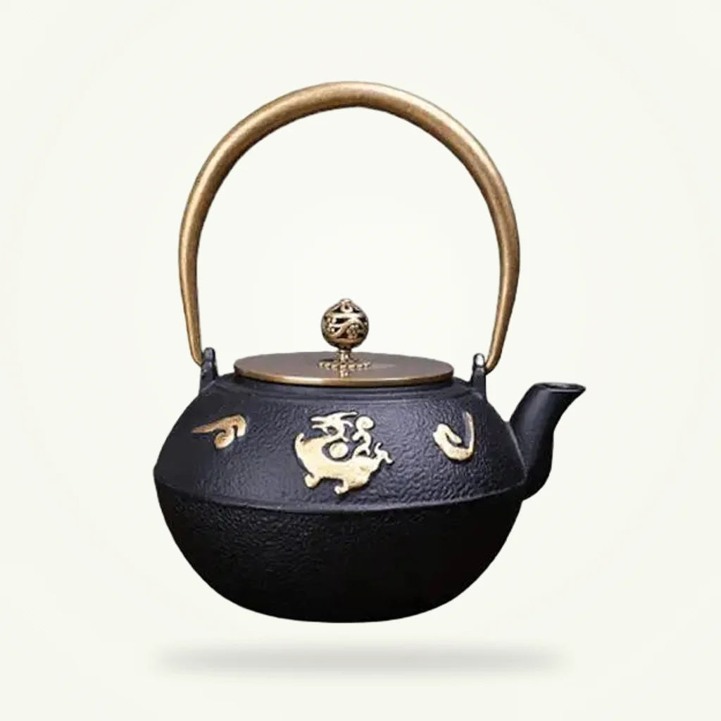 Japanese Cast Iron Teapot with Dragon Design, 1.2L, product photo on a plain background