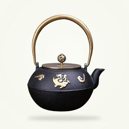 Japanese Cast Iron Teapot with Dragon Design, 1.2L, product photo on a plain background