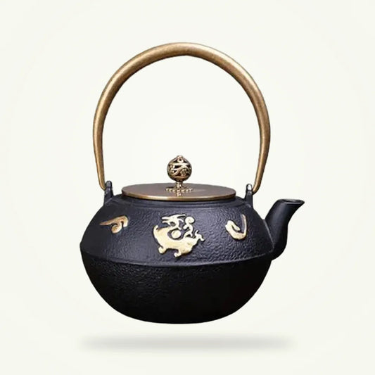 Japanese Cast Iron Teapot with Dragon Design, 1.2L, product photo on a plain background