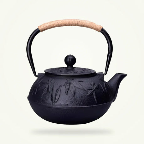 Japanese Cast Iron Teapot with Engraved Autumn Leaf Design