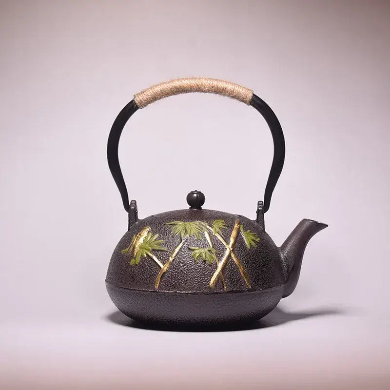 Cast iron teapot with bamboo motif, 1.2L capacity