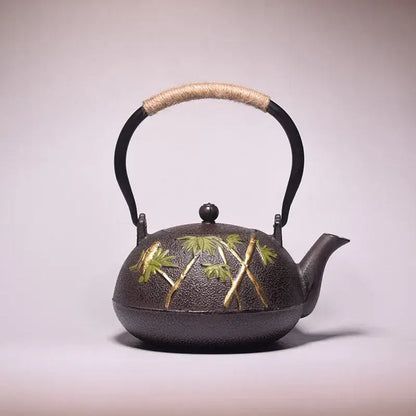 Cast iron teapot with bamboo motif, 1.2L capacity