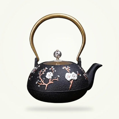 Japanese Cast Iron Teapot with Sakura Design, 40 oz, product photo on a plain background