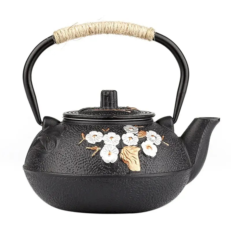 Traditional Japanese teapot with white flower pattern