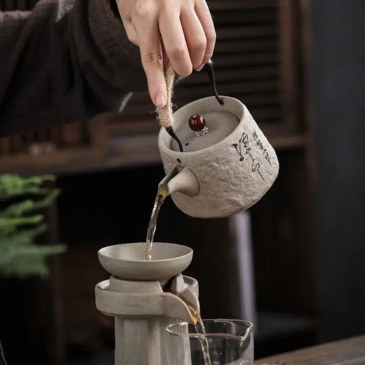 Close-up of Japanese ceramic teapot spout and lid