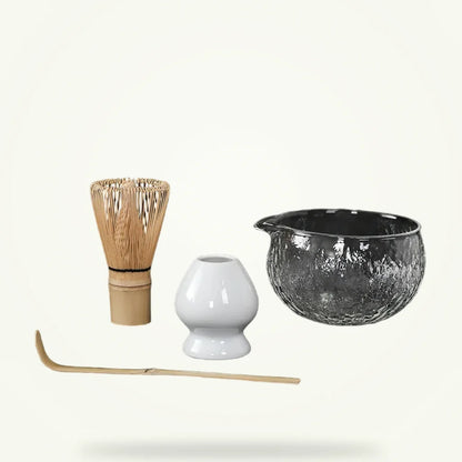 Japanese matcha set glass bowl bamboo whisk 4 or 7 pieces packshot