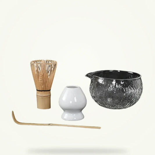 Japanese matcha set glass bowl bamboo whisk 4 or 7 pieces packshot