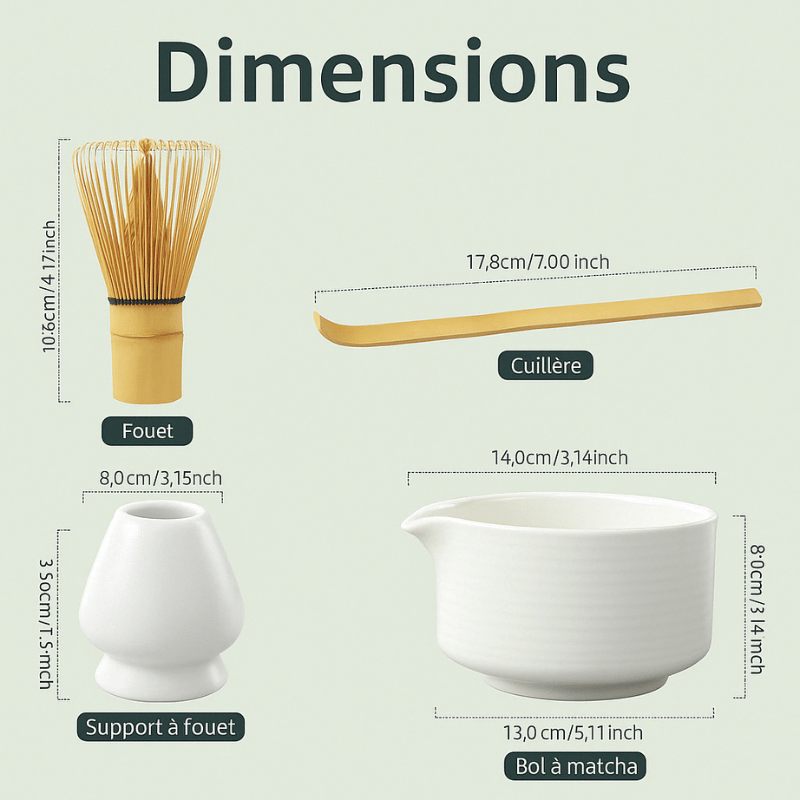 Traditional Japanese matcha set with bamboo chasen whisk and chashaku scoop on ceramic holder