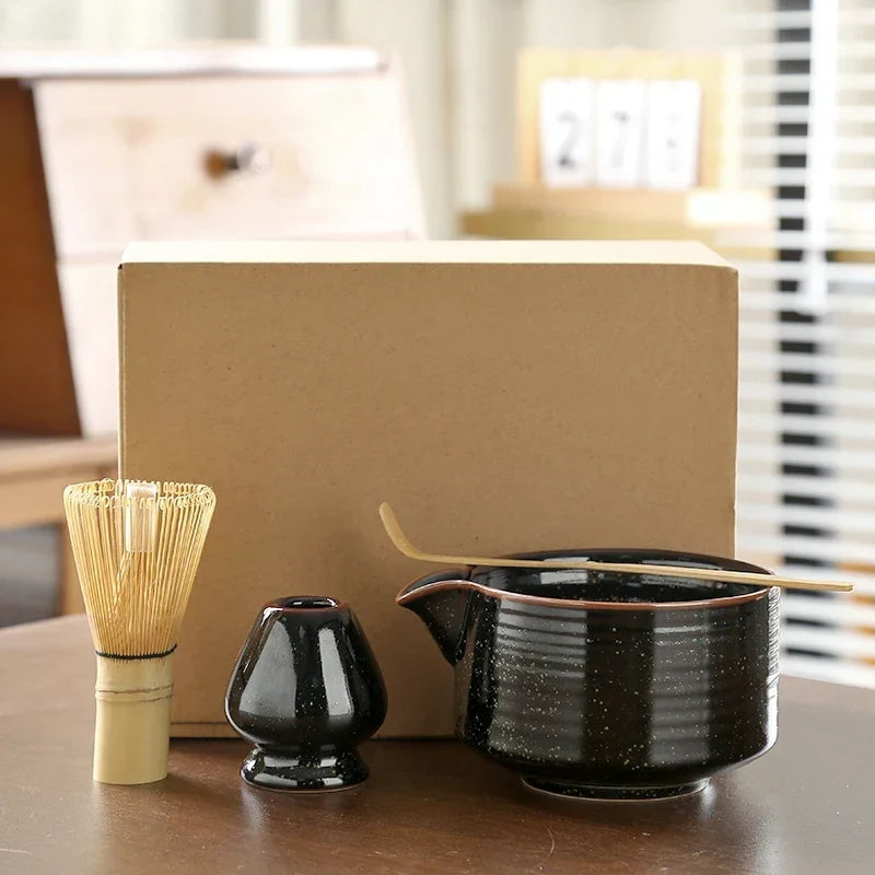 Japanese matcha set in Jade Mist glaze with wide ceramic bowl and bamboo whisk