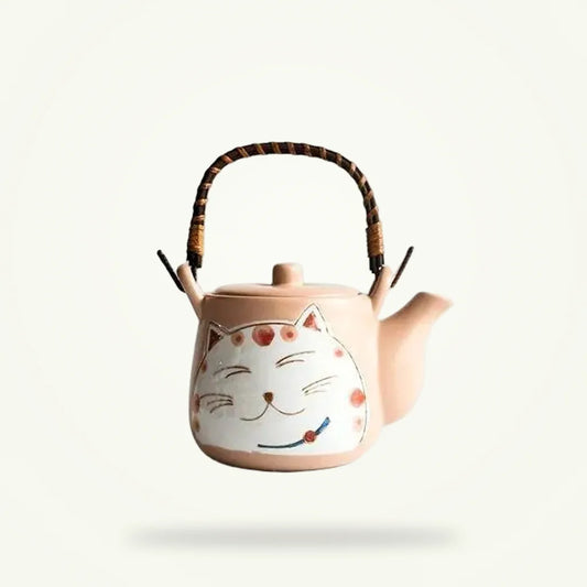 Japanese Porcelain Cat Teapot with 4 Cups, 600ml, product photo on a plain background