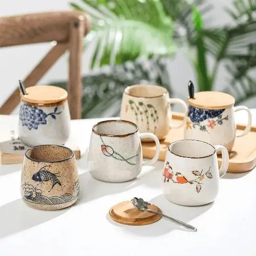 Japanese tea cup with nature design in porcelain