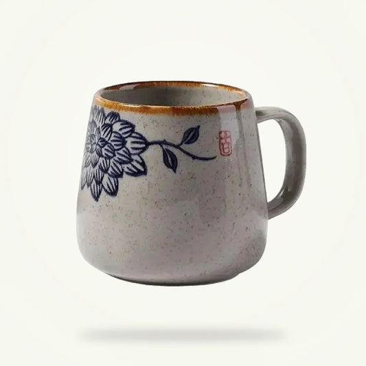 Japanese Porcelain Tea Cup 380ml, Hand-Painted Nature Design, product photo on a plain background