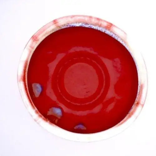 Top view of red matcha bowl