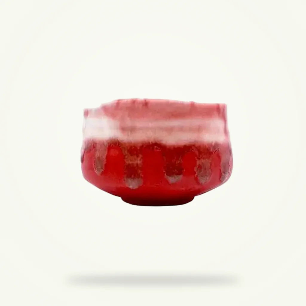 Japanese Red Tea Bowl, Handcrafted Matcha Chawan, product photo on a plain background