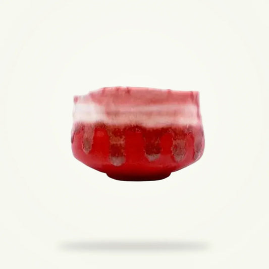 Japanese Red Tea Bowl, Handcrafted Matcha Chawan, product photo on a plain background