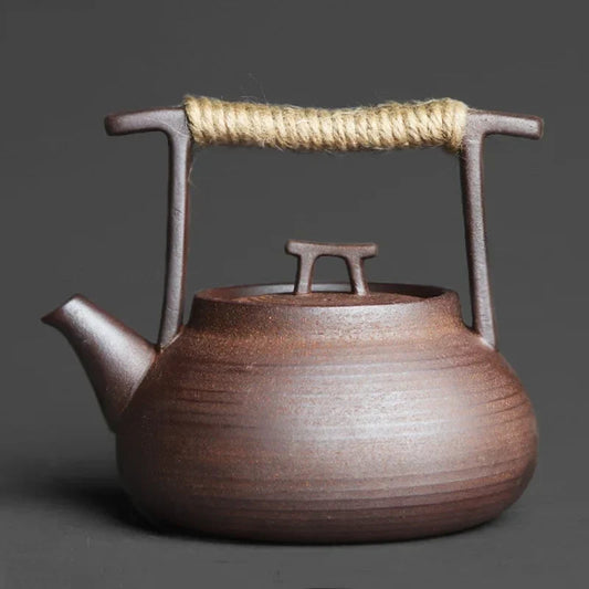 Japanese Stoneware Teapot with Rattan Handle
