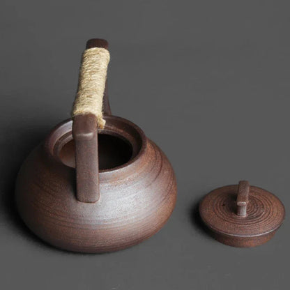 Japanese Stoneware Teapot with Rattan Handle - view 4