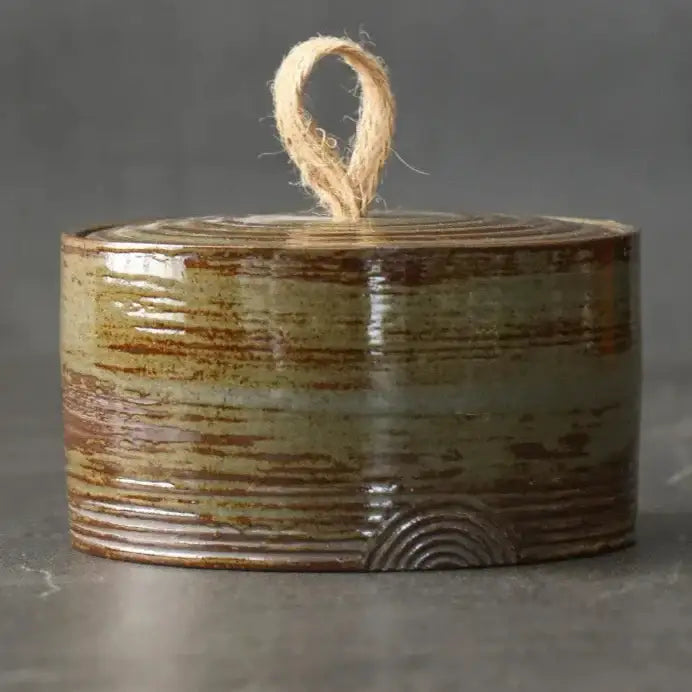 Moss green Japanese ceramic tea canister loose leaf tea storage