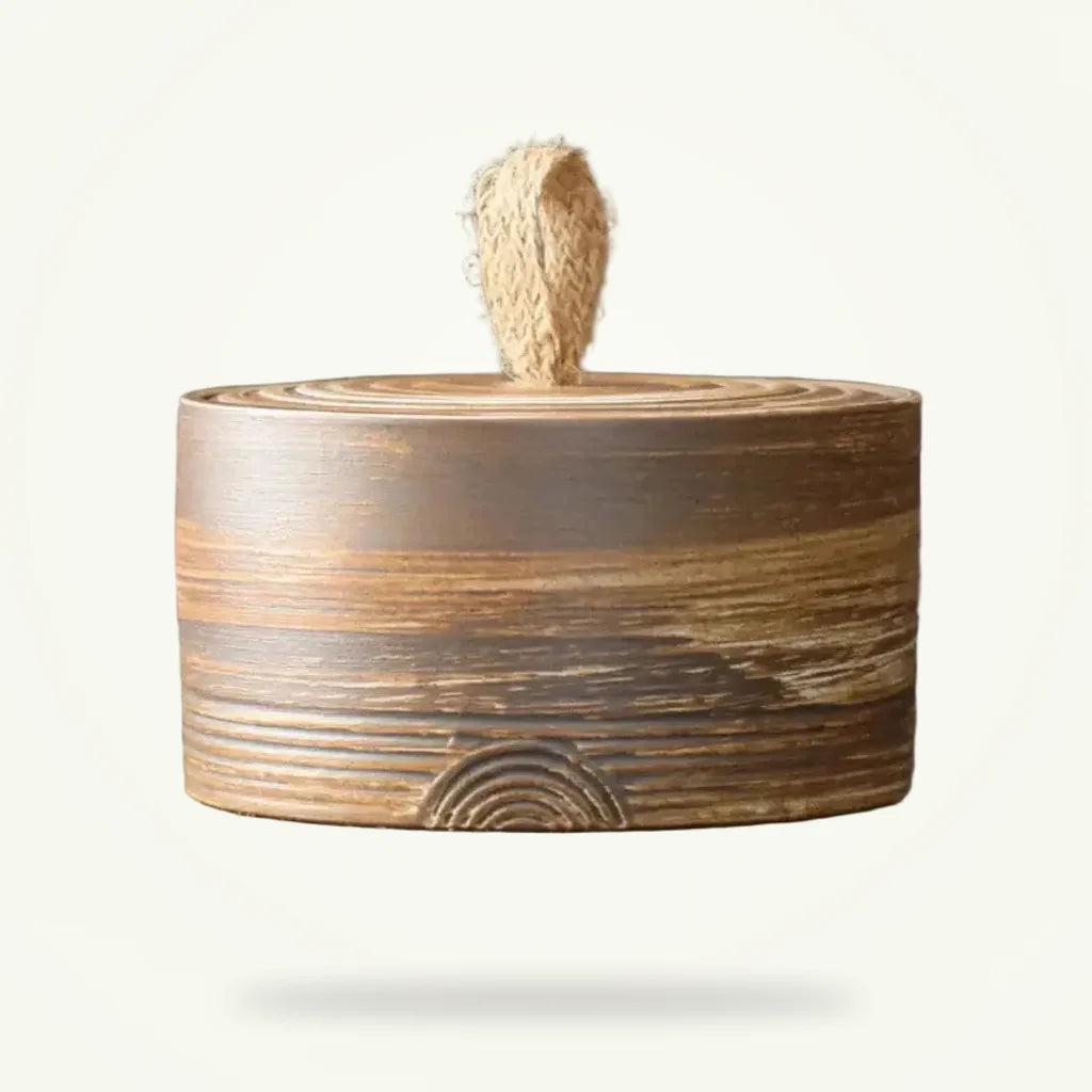Japanese tea canister ceramic storage jar product shot on neutral background